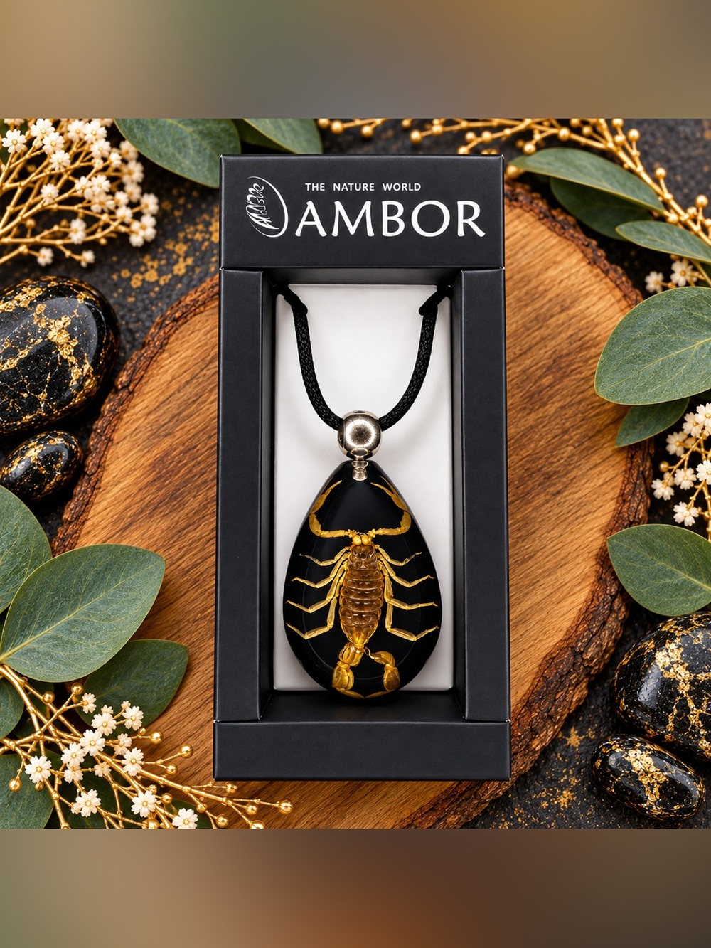 Ambor Real Preserved Scorpion Teardrop Pendant Necklace
